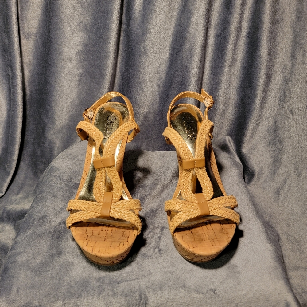 Carlos Santana Cork Wedge Sandals